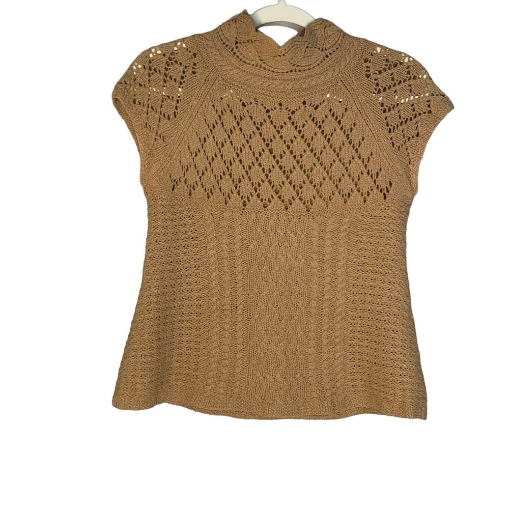 Sparrow tan sleeveless mock turtleneck cable knit vest sweater. Size S